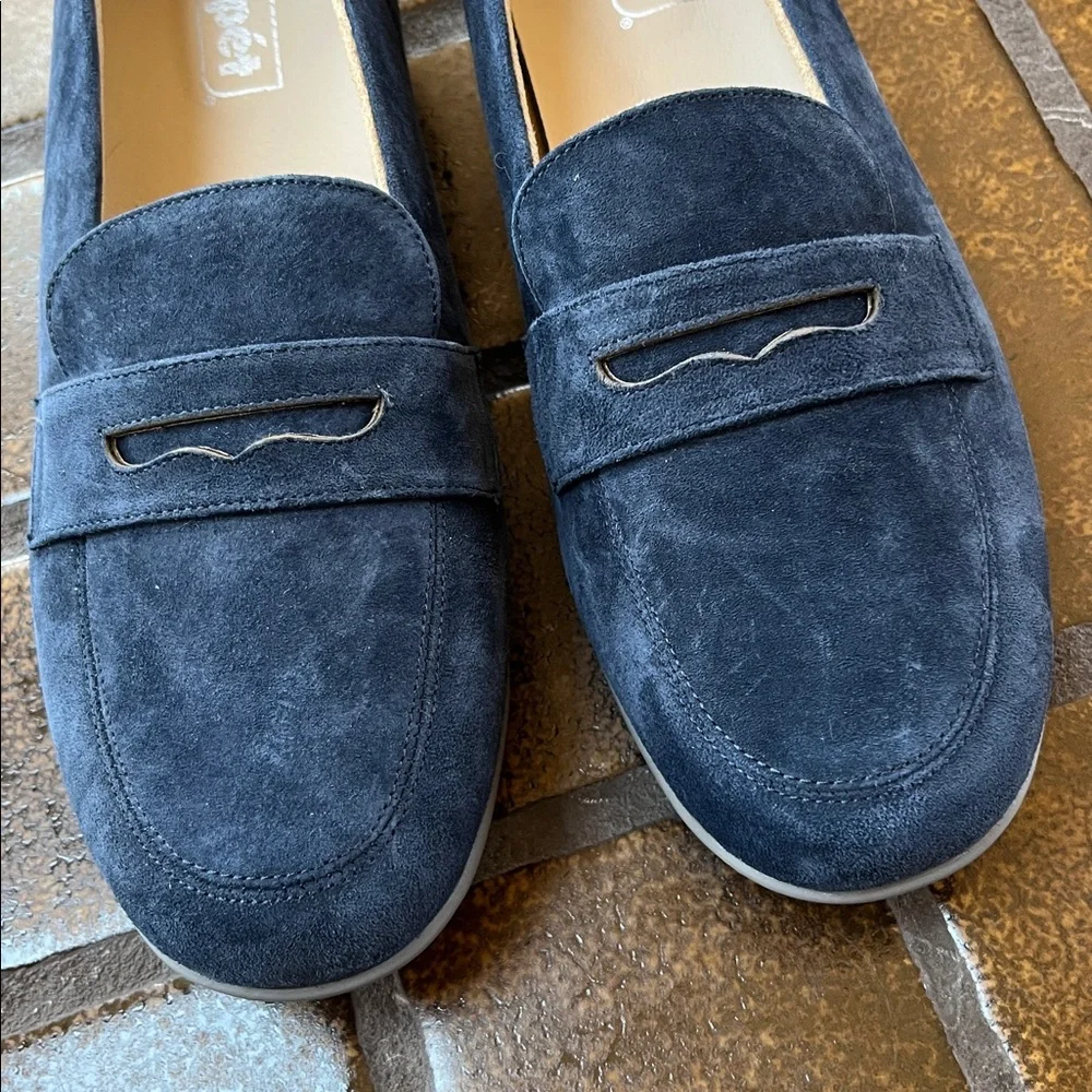 Propet Yetta Blue Suede Slip-On Penny Loafers